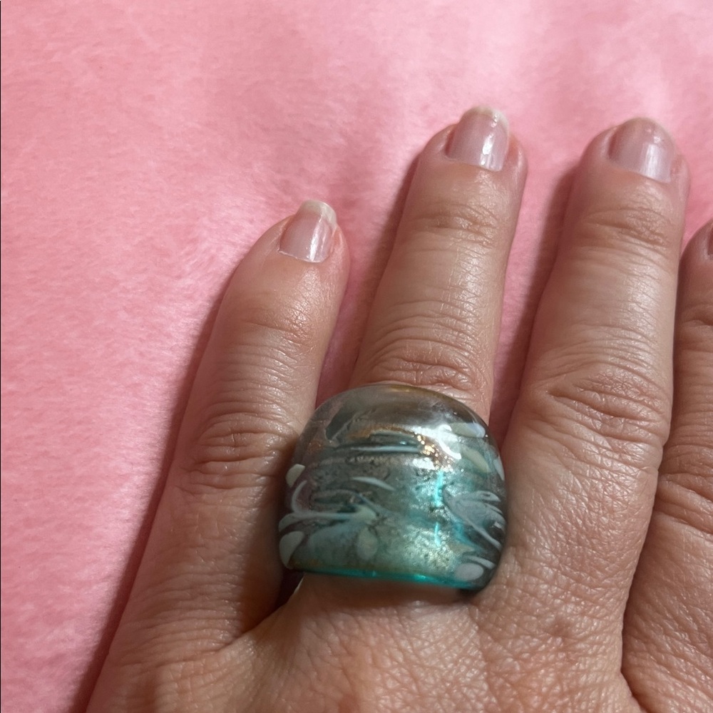 12# Elegant Murano Silver, Gold and Turqoise Women's Ring